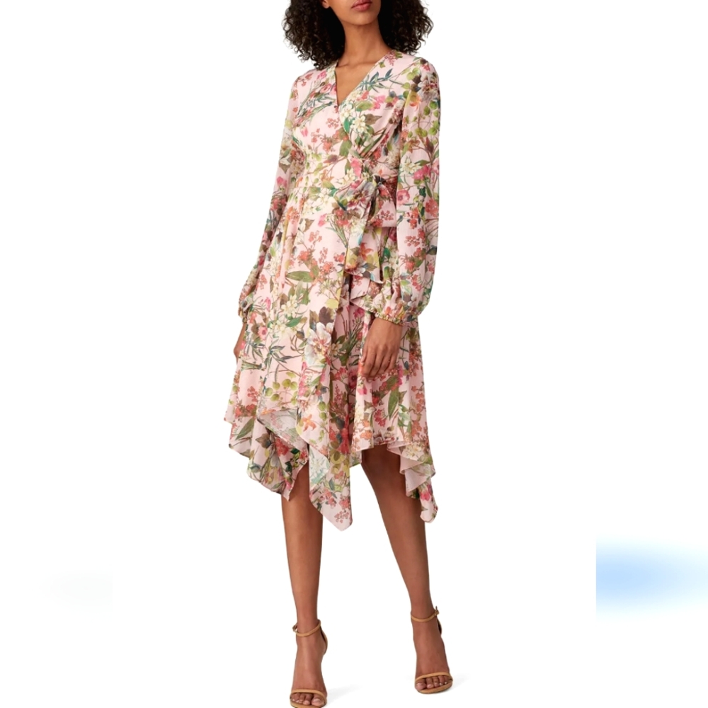 Jay Godfrey Eldon Pink Floral Midi Dress Size 2